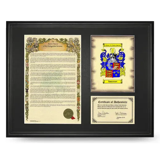 Somerset Framed Surname History and Coat of Arms - Black
