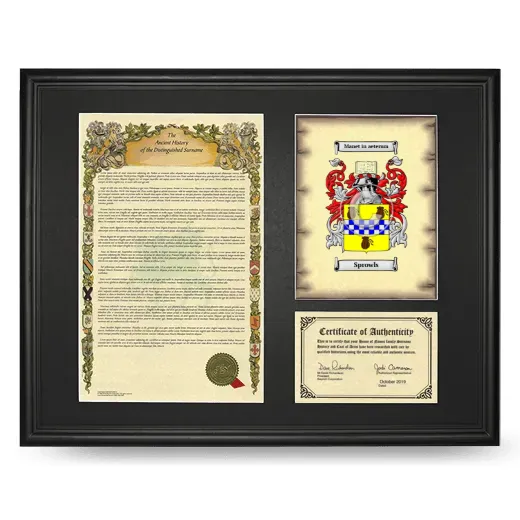Sprowls Framed Surname History and Coat of Arms - Black