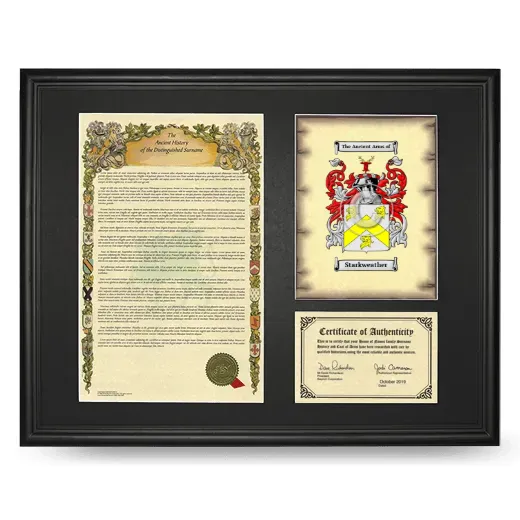 Starkweather Framed Surname History and Coat of Arms - Black