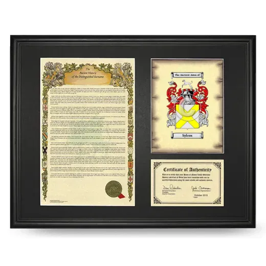 Sylcox Framed Surname History and Coat of Arms - Black
