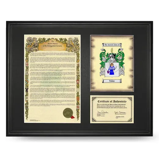 Taber Framed Surname History and Coat of Arms - Black