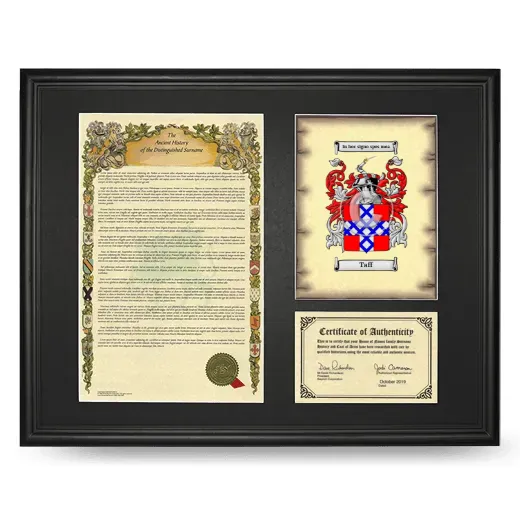 Taff Framed Surname History and Coat of Arms - Black
