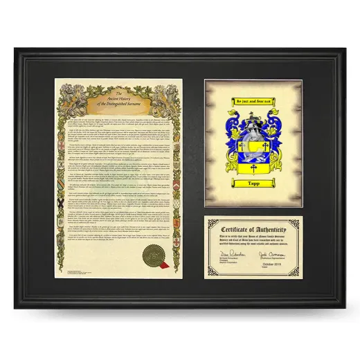 Tapp Framed Surname History and Coat of Arms - Black