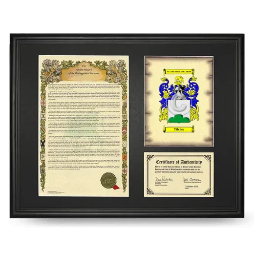 Tilsley Framed Surname History and Coat of Arms - Black