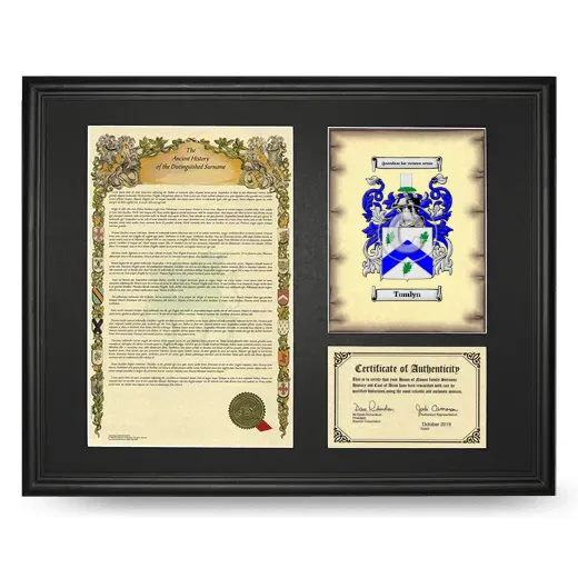 Tomlyn Framed Surname History and Coat of Arms - Black