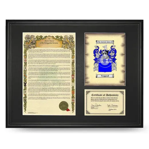 Toogood Framed Surname History and Coat of Arms - Black