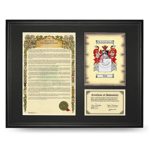 Toot Framed Surname History and Coat of Arms - Black