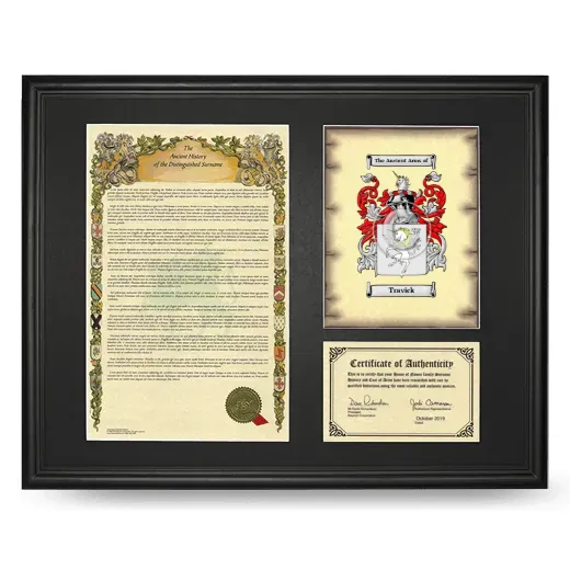 Travick Framed Surname History and Coat of Arms - Black