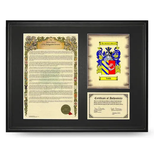 Veith Framed Surname History and Coat of Arms - Black