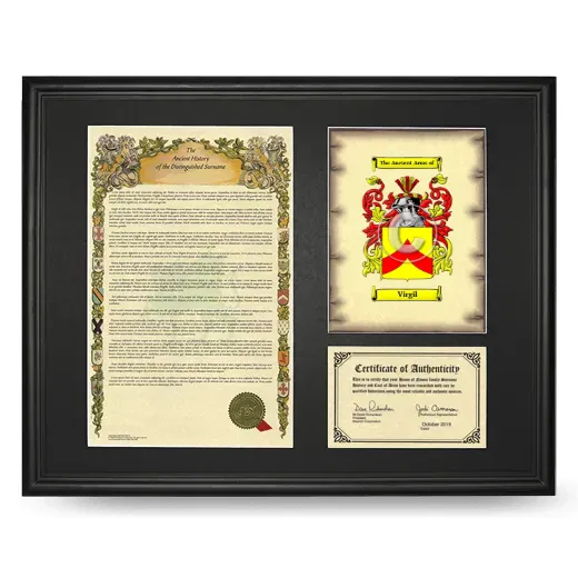 Virgil Framed Surname History and Coat of Arms - Black