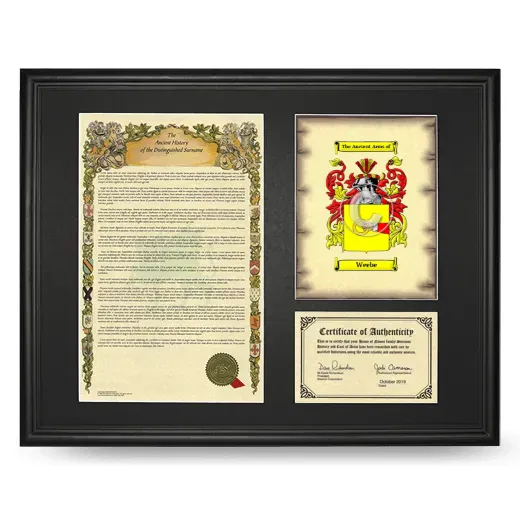 Weebe Framed Surname History and Coat of Arms - Black