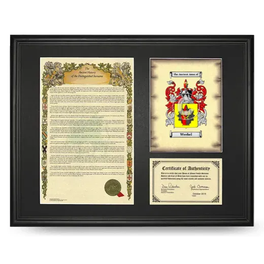Weebel Framed Surname History and Coat of Arms - Black