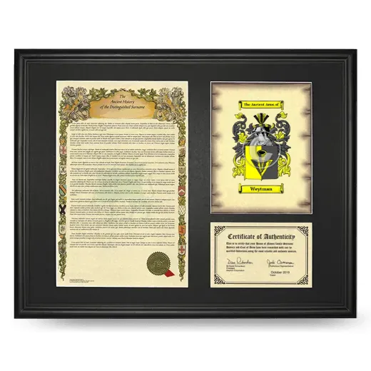 Weytman Framed Surname History and Coat of Arms - Black