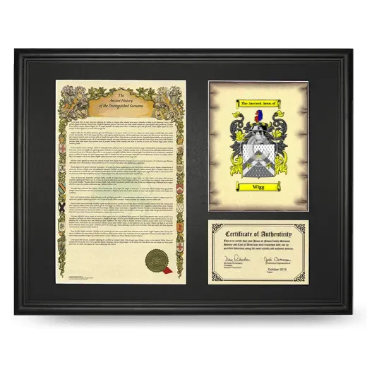 Wigg Framed Surname History and Coat of Arms - Black