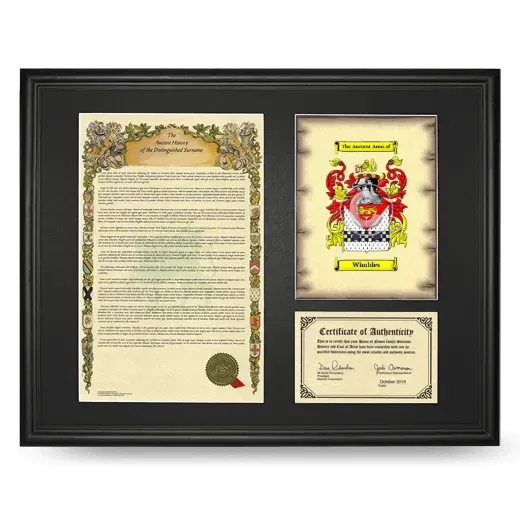 Wimbles Framed Surname History and Coat of Arms - Black