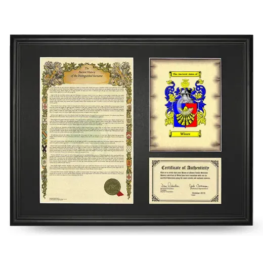 Wince Framed Surname History and Coat of Arms - Black