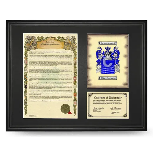 Winterbotham Framed Surname History and Coat of Arms - Black