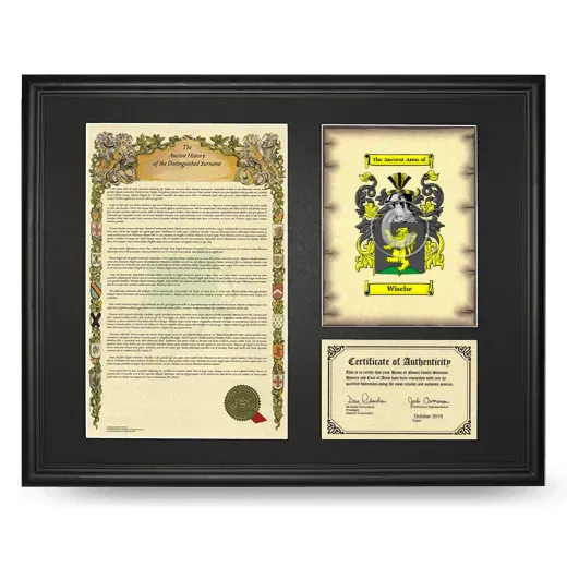 Wische Framed Surname History and Coat of Arms - Black