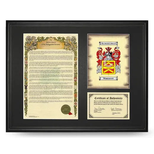 Wonnacott Framed Surname History and Coat of Arms - Black