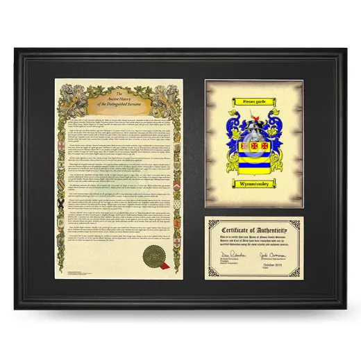 Wynnstonley Framed Surname History and Coat of Arms - Black