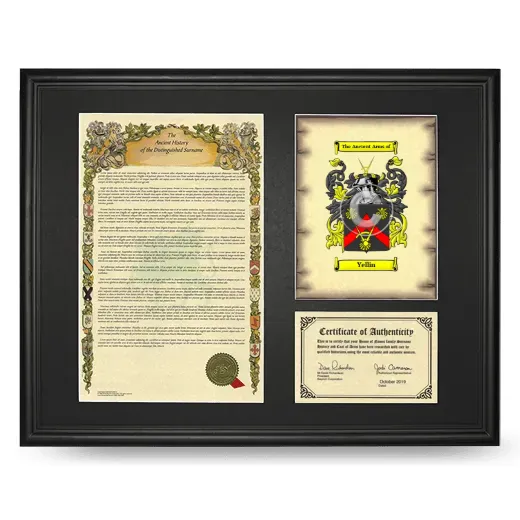 Yellin Framed Surname History and Coat of Arms - Black