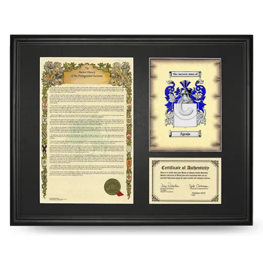 Zgraja Framed Surname History and Coat of Arms - Black