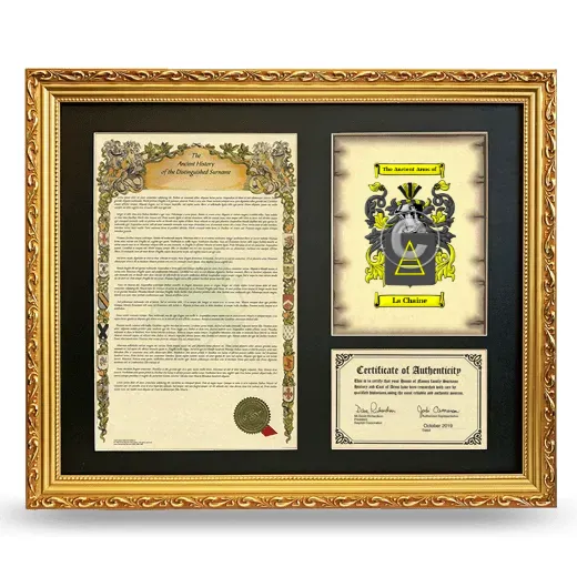 La Chaine Framed Surname History and Coat of Arms- Gold