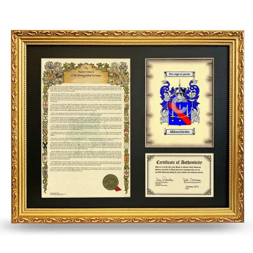 Abberchirder Framed Surname History and Coat of Arms- Gold