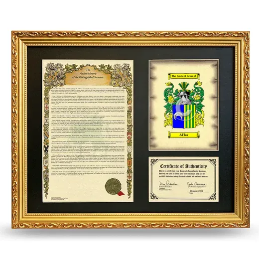 Al'far Framed Surname History and Coat of Arms- Gold