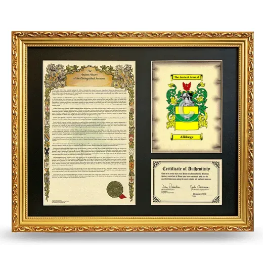 Alldrege Framed Surname History and Coat of Arms- Gold