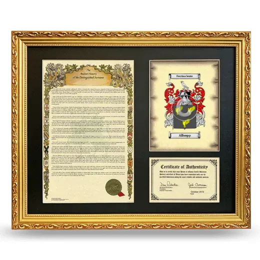 Allsopp Framed Surname History and Coat of Arms- Gold