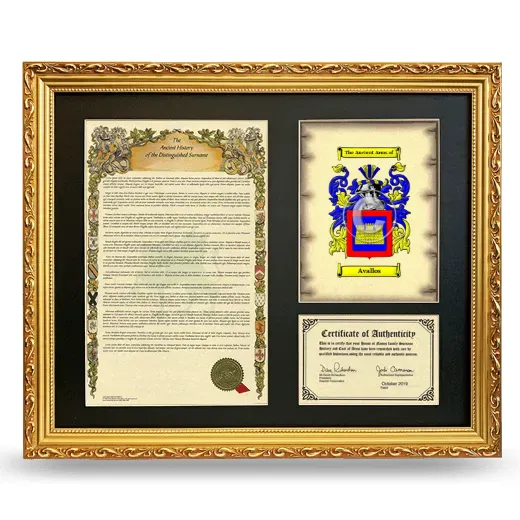 Avallos Framed Surname History and Coat of Arms- Gold