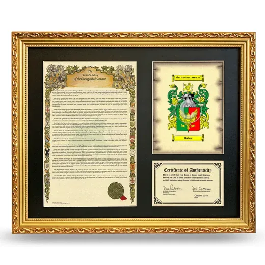 Bales Framed Surname History and Coat of Arms- Gold