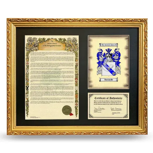 Barnarde Framed Surname History and Coat of Arms- Gold