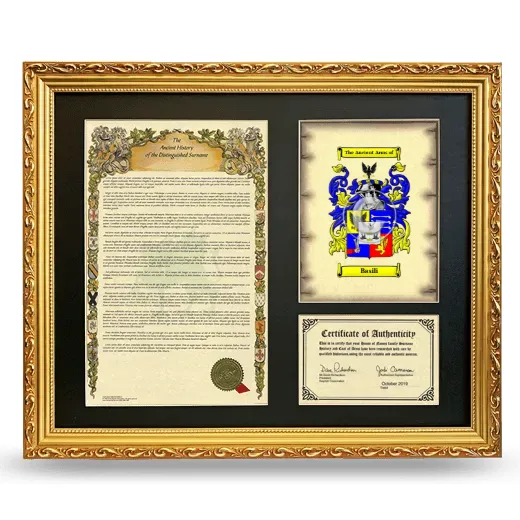 Basili Framed Surname History and Coat of Arms- Gold