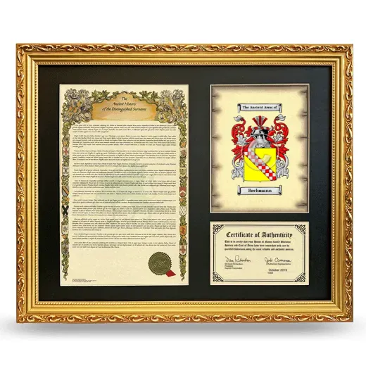 Bechmann Framed Surname History and Coat of Arms- Gold