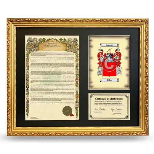 Billen Framed Surname History and Coat of Arms- Gold