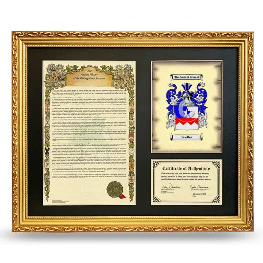Boeller Framed Surname History and Coat of Arms- Gold