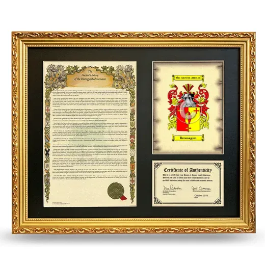 Bromagen Framed Surname History and Coat of Arms- Gold
