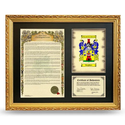 Burghers Framed Surname History and Coat of Arms- Gold