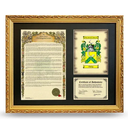 Chrisp Framed Surname History and Coat of Arms- Gold