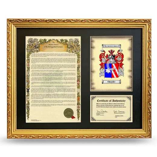 Chrysler Framed Surname History and Coat of Arms- Gold