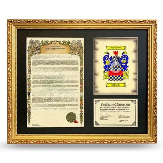 Clifforde Framed Surname History and Coat of Arms- Gold