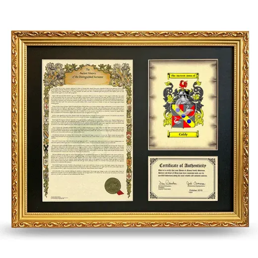 Cobly Framed Surname History and Coat of Arms- Gold
