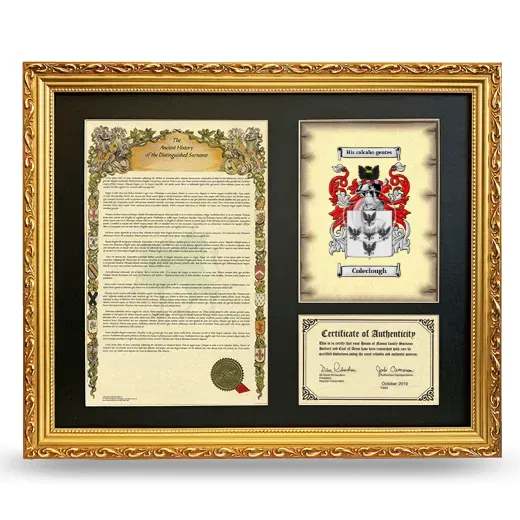Coleclough Framed Surname History and Coat of Arms- Gold