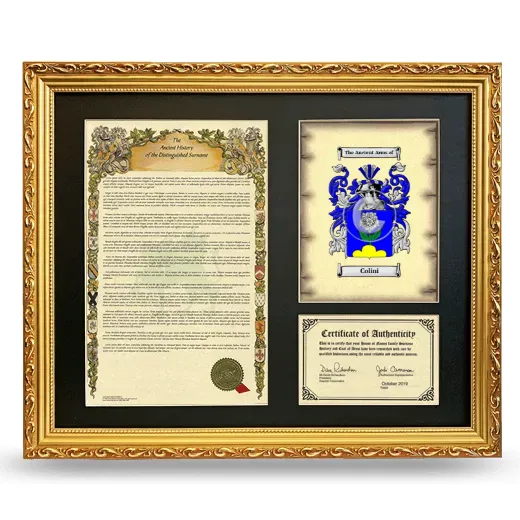 Colini Framed Surname History and Coat of Arms- Gold