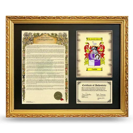 Cookie Framed Surname History and Coat of Arms- Gold