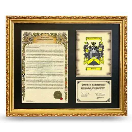 Cornie Framed Surname History and Coat of Arms- Gold