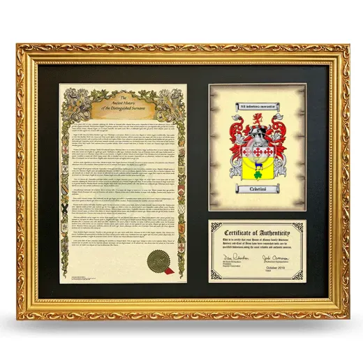 Cristini Framed Surname History and Coat of Arms- Gold