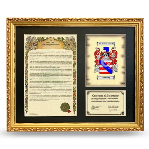 Daumary Framed Surname History and Coat of Arms- Gold
